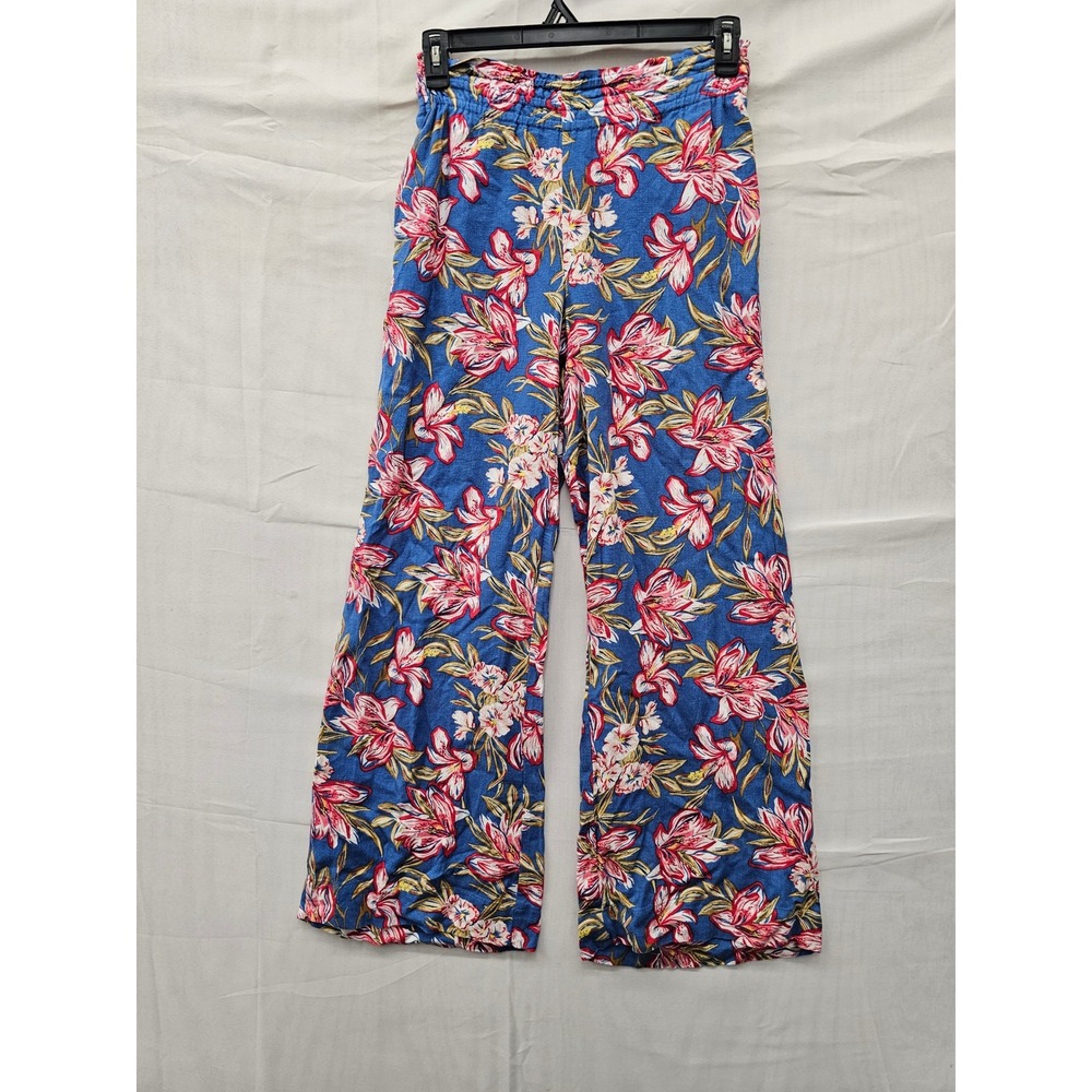 A New Day Womens High-Rise Wide Leg Floral Pants Blue Linen Blend Size Small